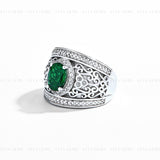 Emerald Oval Gallery Silver Ring Set