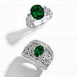 Emerald Oval Gallery Silver Ring Set