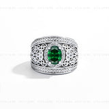 Emerald Oval Gallery Silver Ring Set