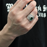 Emerald Oval Gallery Silver Ring Set