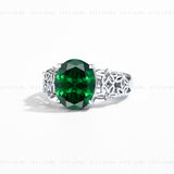 Emerald Oval Gallery Silver Ring Set