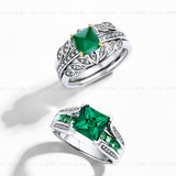 Vintage Green Emerald Charm Rings Set