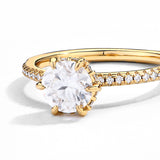 Six Prong Hidden Halo Engagement Ring