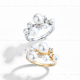 Pearls and Diamond Cluster Ring