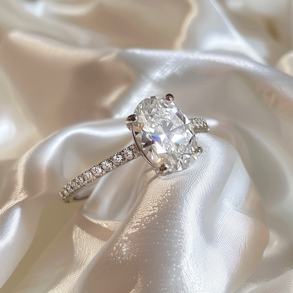  A stunning oval cut diamond engagement ring, representing the pinnacle of elegance and a symbol of lifelong commitment.