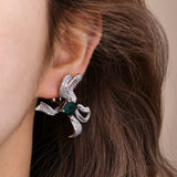 Emerald With Zirconia French Clip Earrings