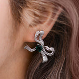 Emerald With Zirconia French Clip Earrings