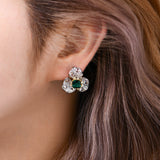 Emerald With Zirconia Rose French Clip Earrings