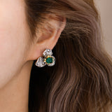 Emerald With Zirconia Rose French Clip Earrings