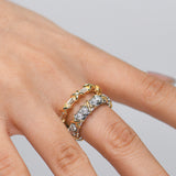 #R160#162 Sliver 925 Round and Baguette X Hollow Ring Moissanite Ring