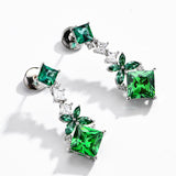 Emerald With Zirconia Princess Cut Earrings