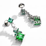 Emerald With Zirconia Princess Cut Earrings