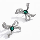 Emerald With Zirconia French Clip Earrings