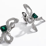 Emerald With Zirconia French Clip Earrings