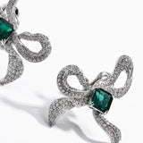 Emerald With Zirconia French Clip Earrings