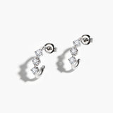 14K Three-Stone Huggie Hoop Earrings