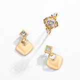 18K Jewelry Set Emerald Cut Ring and Bezel Setting Earrings