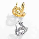 #R081 Green Eye Coiled Snake Moissanite Ring