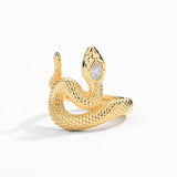 #R081 Green Eye Coiled Snake Moissanite Ring