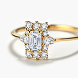 Emerald Cut Sunburst Halo Engagement Ring