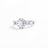 #R099 Oval Halo Twist Shank Diamond Engagement Ring