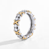 #R160#162 Sliver 925 Round and Baguette X Hollow Ring Moissanite Ring